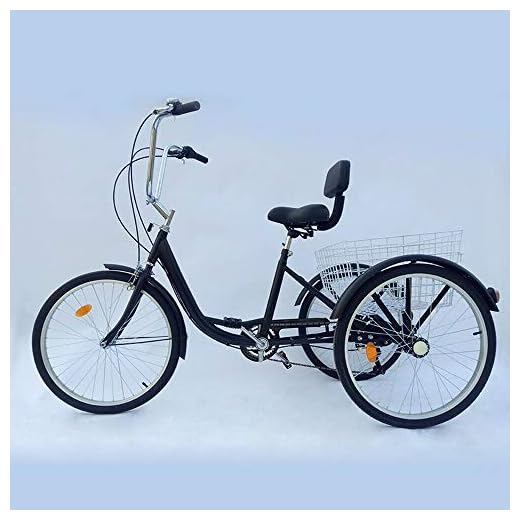 60 cm vuxencykel 6-växlad trehjulig trehjulig cykel cykel cykel trehjuling trehjuling för vuxna svart med korg, shoppingkorg lastcykel, säkert stall, shopping bekväm, gåva