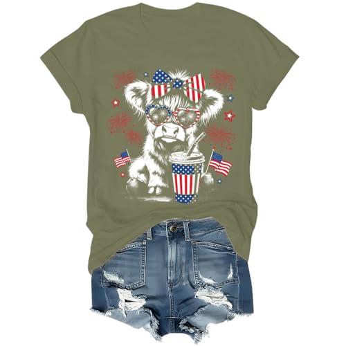 Lporikme USA Highland Cow Shirt, Highland Cow 4th of July Patriotic T-Shirt