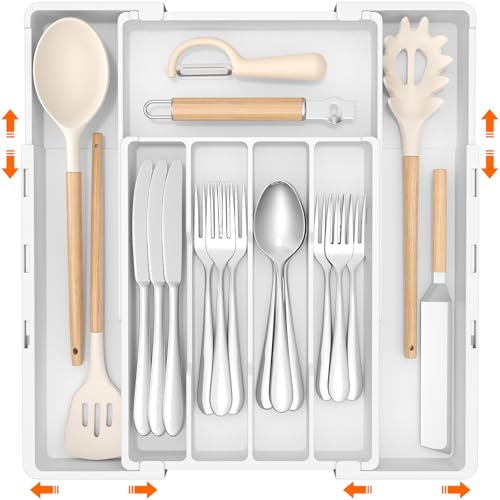 Lifewit Organizador de cubiertos para cajones, 4-7 compartimentos, ajustable en dos direcciones, organizador de plástico para cocina, organizador de cubertería, ancho de 22,6 a 36,2 cm, bandeja para Lifewit Organizador de cubiertos para cajones, 4-7 compartimentos, ajustable en dos direcciones, organizador de plástico para cocina, organizador de cubertería, ancho de 22,6 a 36,2 cm, bandeja para