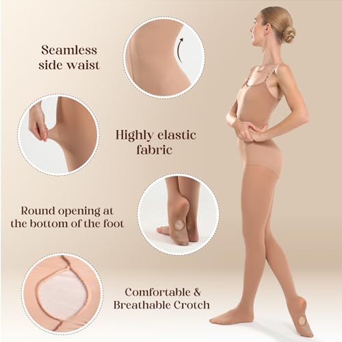 MANZI 2 Pairs 40D Full Body Dance Tights Adult Women, Convertible Nude Dance Tights with Removable Shoulder Strap2