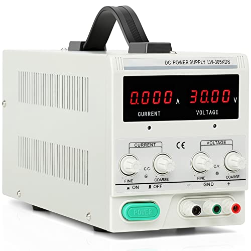 DC Power Supply 30 V 5 A , Adjustable Switching Regulated Power Supply with 4-Digit LED Display,110V/220V Variable Power Supply with Alligator Leads Desoldering