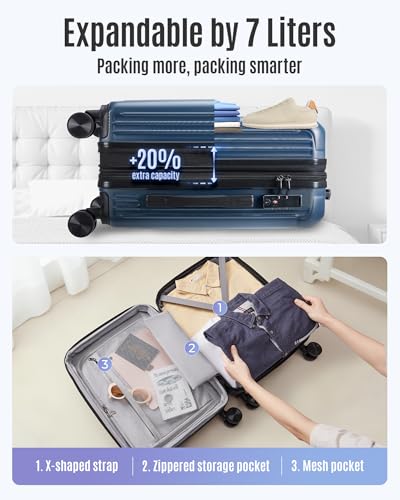 Image of LIGHT FLIGHT Carry On Luggage 22x14x9 Airline Approved, Lilac | Airline Approved, Hard Shell with Wheels, Expandable Hardside, Lightweight, TSA Lock