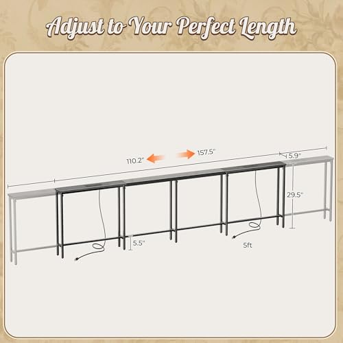 Huuger Narrow Sofa Table with 2 Power Outlets, 110.2-157.5 Inch Adjustable Length, Behind the Couch Table with USB-C Port, Long Entryway Console Table, Anti-tip Kit, for Living Room, Grey by Huuger - Used condition - Image 3