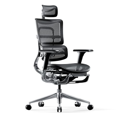 DIABLO V-Master Sedia da Ufficio Ergonomica da Scrivania Poggiapiedi Mesh 3D Braccioli Poggiatesta Sedile Regolabile Supporto Lombare Flessibile (Nero)
