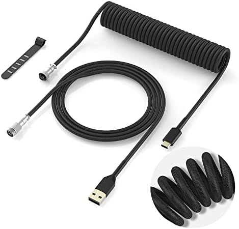 Womier Coiled Keyboard Cable - Detachable Aviator Coiled Cable for Mechanical Gaming Keyboard, Type C to USB A Mix 5.9in for Gaming Keyboard and Cellphone, Black