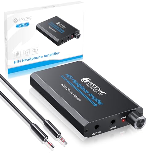 eSynic Ampli Casque Portable Amplificateur de Casque Professionnel 16-300Ω Interface Type-c Batterie au Lithium Ampli avec Prise 3,5 mm et Interrupteur de Basse pour Téléphones MP3 MP4 Ordinateurs