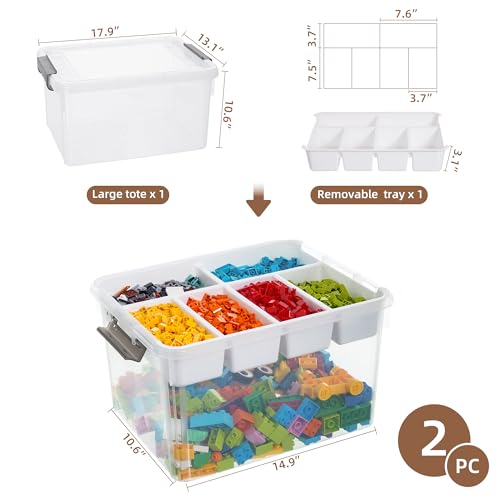 Image of Citylife 32QT 2Packs Clear Craft Organizers and Storage Box with Tray | Stackable Art Supply Organizer Storage Bins with Lids for Beads, Markers, Sewing, Tools, Clothes, Files, Office Supplies