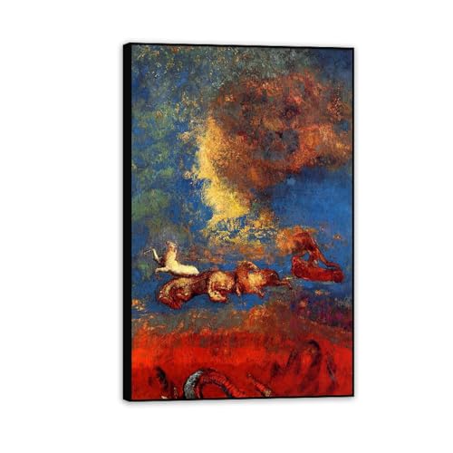 Impression sur toile Le Chariot d'Apollon rouge Odilon Redon avec cadre de qualite