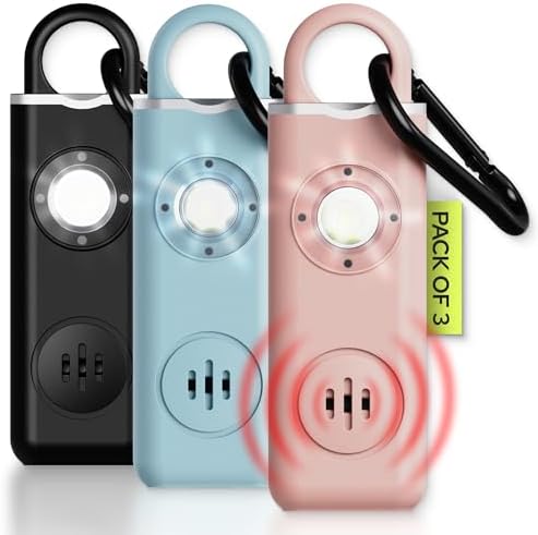 130dB Personal Safety Alarm Keychain 3-Pack with LED Light & USB-C Charging