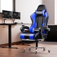 GTPLAYER Gaming Stuhl Bürostuhl Massage Gaming Sessel Ergonomischer Gamer Stuhl mit Fußstütze, Kopfstütze Massage-Lendenkissen, Gepolstert Gaming Chair, Drehsessel Kunstleder-Seeblau – Ansicht 2