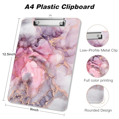 Piasoenc Kunststoff Klemmbrett, Niedliche dekorative Klemmbretter, 31,5 x 22,5 CM, A4 Standard Letter Größe hart Klemmbrett mit Metall-Clip, Büro Klemmbretter für Studenten, Büro, Roter Marmor