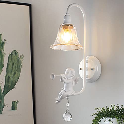 Ambayz Classic Wall Light Modern White Resin Angel Wall Wash Lights, Metal Headboard Lamp Wall Lighting Fixtures For Living Room Hallway Study Bedroom Bedside Lamps, E14 Wall Sconce/Blow The Horn #TOP4
