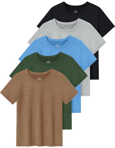 Cosy Pyro 5 Pack Boys Athletic Shirts Short Sleeve Tees Youth Dry-Fit Wicking Active Performance Tshirts for Kids