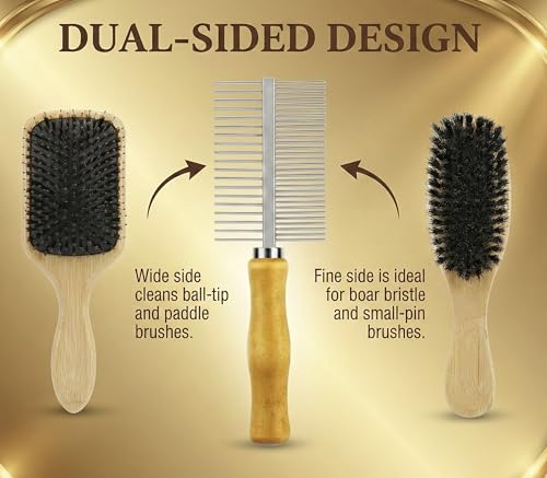 XCEL 2-in-1 Hair Brush Cleaner Tool, Dual-Sided Hairbrush Cleaning Rake & Comb for Removing Hair, Lint, Dust and Product Buildup from Paddle, Boar Bristle, Round and Detangling Brushes
