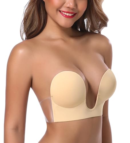 Image of JOATEAY Sticky Bra - Deep Plunge Strapless Push Up Reusable Underwire Adhesive Bra for Women Backless Dress Partywear Wedding