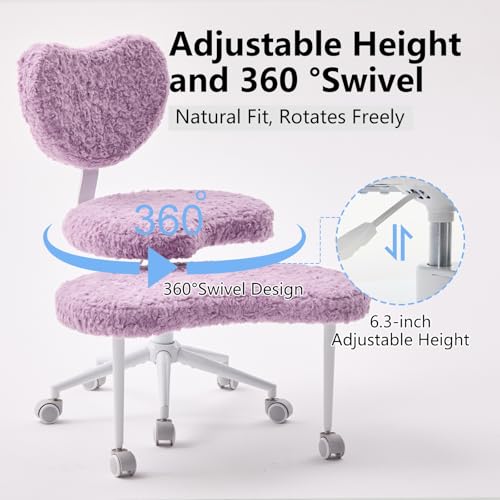 Image of Cross Legged Office Chair with Wheels, 360Swivel Meditation Chair, Adjustable Height Office Chair for ADHD and Yoga, Ergonomic Kneeling Chair with Back Support, Faux Fur, Violet