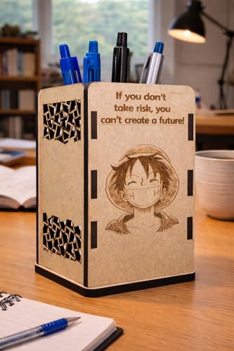 Image of SKARSA INNOVATIONS Monkey D Luffy Wooden Pen Stand | Anime Pencil Holder for Study Table | One Piece Desk Accessories