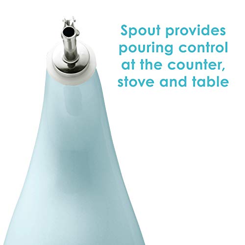 Rachael Ray Slip Glaze Ceramics Evoo Olive Oil Bottle Dispenser With Spout 24 Ounce, Light Blue #TOP4