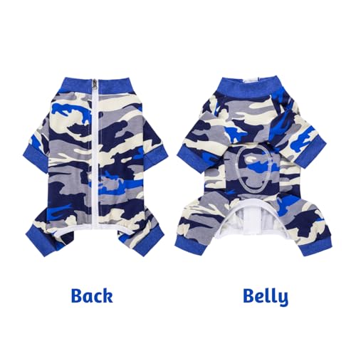 BT Bear Small Dog Clothes, Jumpsuit Soft Cotton Puppy Pajamas PJS, Cute Sleeping Clothes Four Legs Apparel for Cats Blue Camo L - Image 3