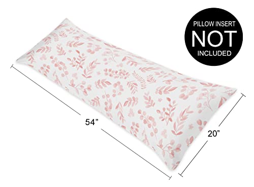 Image of Sweet Jojo Designs Blush Pink and White Floral Leaf Body Pillow Case Cover Boho Chic Bohemian Watercolor Botanical Flower Woodland Tropical Garden Leaves Pastel Light Pink Nature - Pillow Not Included