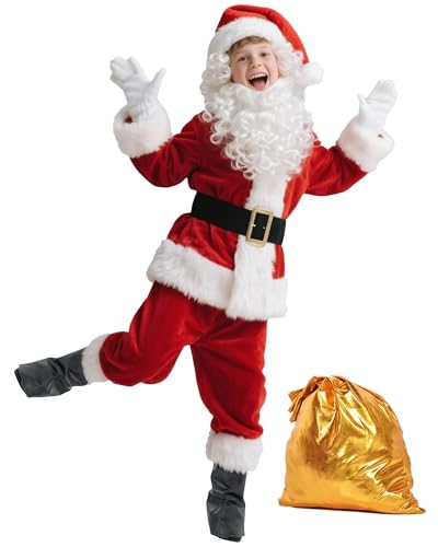 Kids Santa Claus Costume for Boy Santa Suit Outfit Child Jacket Toddler Coat for Christmas Halloween Cosplay Party (Small)