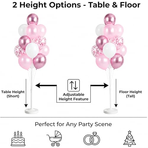Image of Balloon Column Stand Kit with 10inch Metallic Pink Confetti Balloons, Base&Pole,Balloon Column Kit for Floor&Table Decoration for Party Wedding Bridal Baby Shower Birthday