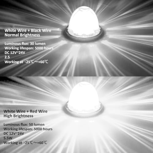 SyncoSam 2Pcs Glass Lens Watermelon White LED Top Clearance Cab Side Marker Light, Stainless Steel Bezel Stud Mount, Waterproof for Truck Kenworth Peterbilt, DC12-24V (Clear Lens_White LED) by SyncoSam - Used condition - Image 2