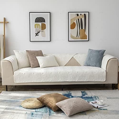 Sofa Covers for L Shape 1/2/3/4 Seater Sectional Couch, Windmill Embroidered Plush Quilted Sofa Slipcovers Non-Slip Sofa Cushion Cover Home Living Room Decoration Furniture Protection,White-90x120cm