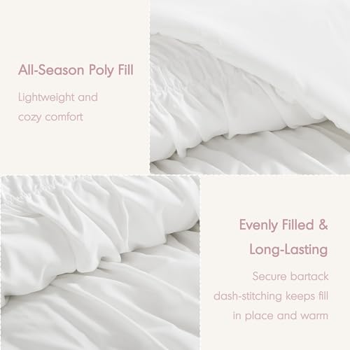Image of Intelligent Design Ruched Shabby Chic White Twin XL Comforter Set, 2pc | Back to School Girls Dorm Bedding Set, French Country, All Season Down Alternative, Cozy, Machine Washable, Lightweight