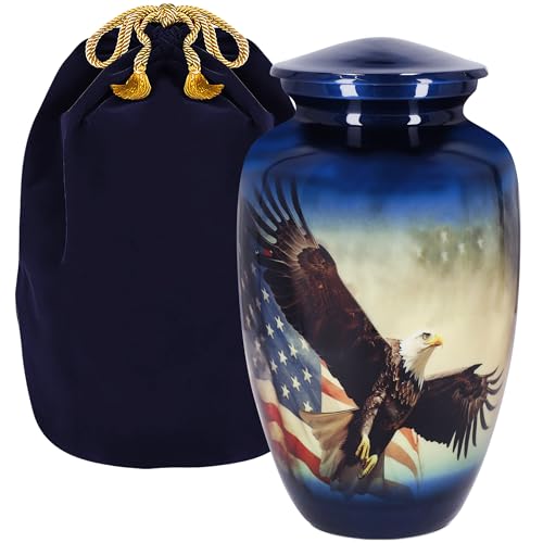 Image of Trupoint Memorials Cremation Urns for Human Ashes, Military and Patriotic Decorative Burial Urn for Veteran Adult Men and Women, Large Blue