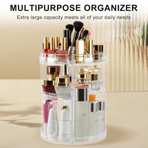 AMEITECH Make up Organizer, 360 Grad Drehende Justierbare Schmucksachen und Kosmetischer Ausstellungsstand, 8 Schichten Bilden Aufbewahrungsbehälter – Kristallklar - 5