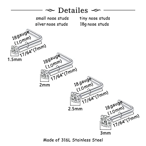 MODRSA Nose Studs 18g & 20g - L-Shaped Surgical Stainless Steel Diamond Studs for Women & Men - Corkscrew Nose Rings3