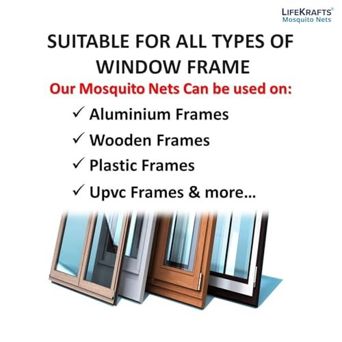 Image of LifeKrafts Standard Size Pre-Stitched Polyester Window Mosquito Net | 80 GSM, Readymade with Self-Adhesive Hook Tape | Fits All Window Types | 60x180cm /24x71 Inches /1.97x5.91 Feet, Color-Grey
