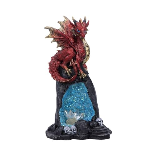 Nemesis Now Figura de dragón pintada a mano con diseño de caverna de cristal, color rojo y dorado, 19 cm, para coleccionistas y fanáticos de la fantasía