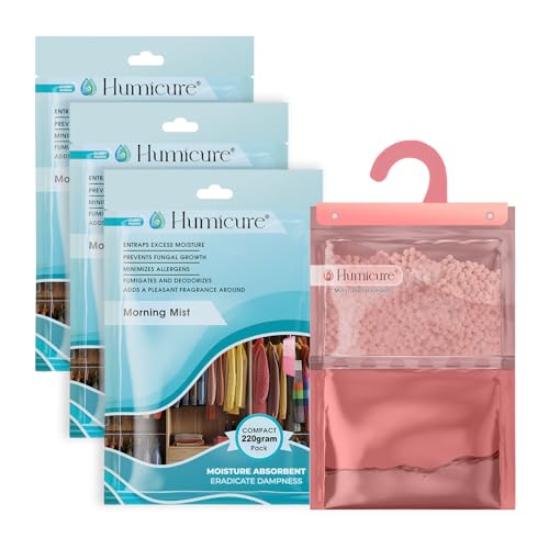 Image of Moisture Absorber Dehumidifier 500ml Absorption Capacity Prevents Mold, Dampness & Bad Odor Ideal for Wardrobe, Bathroom, Kitchen & Bedroom 220g x 3 (Morning Mist)