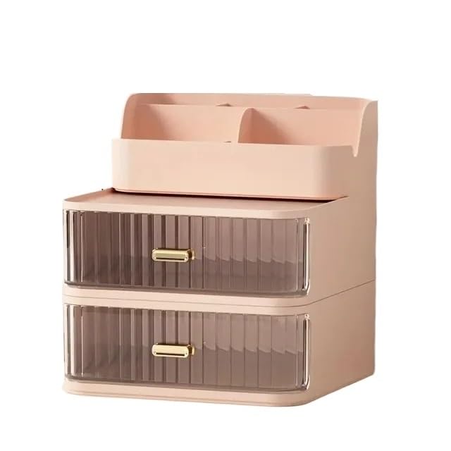 Organizador De Maquillaje Organizador de Maquillaje con cajón, Gran Capacidad, Organizador cosméticos Escritorio, Caja Almacenamiento for el hogar, Estante(Pink)