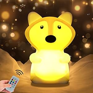 Veilleuse pour enfants Chambre Lampe Bebe Veilleuse Multicolore veilleuse enfant LED Veilleuse 9 Couleurs Veilleuse Bébé Veilleuse Veilleuse silicone (Télécommande + Tactile Dimm) – moyen Renard