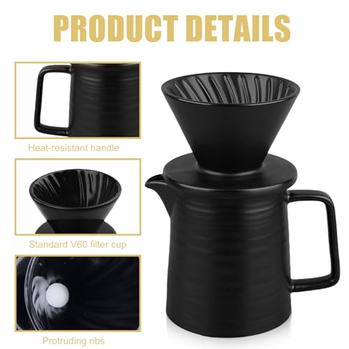 Miniatura 5 de Leikurvo Pour Over Cafetera De Pistón 450 Ml Filtro De Café De Porcelana Con Taza Y 100 Filtros De Papel Gota De Café De Cerámica Cafetera Manual Para El Hogar Y La Oficina