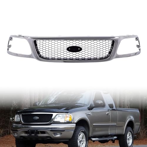 Image of Front Grille Chrome Shell Assembly with Honeycomb Insert Fit for 1999-2003 Ford F-150 F-250 Pickup Replaces FO120040