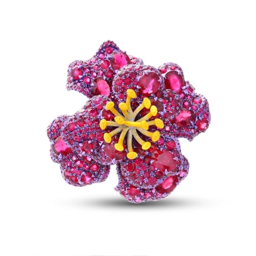 Ruby Hibiscus 3.22 Carat Ruby Ring in 18K White Gold — view 3