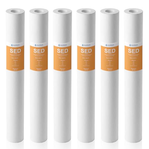 AquaWeaver 5 Micron 20 x 2.5 Whole House PP Sediment Water Filter Replacement Cartridge Compatible with All Standard 20-Inch RO Units & Well Water Filters, 6Pack