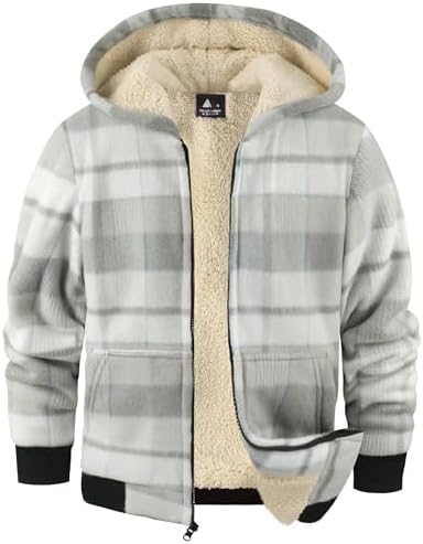 JACKETOWN Fleecejacke Kariert Kinder Sweatjacke Jungen mit Kapuze Gefüttert Kapuzenpullover mit Reißverschluss Winterjacke Dicke Warme Hoodie Jacket S-2XL