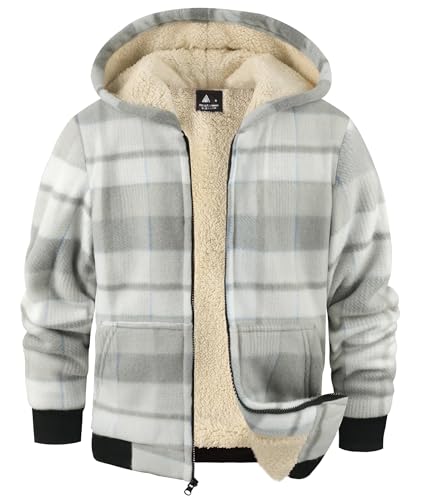 Image of GEEK LIGHTING Boys Flannel Jacket Sherpa Lined Hoodies Zip Up Fleece Plaid Shirt Jackets Winter Outdoor Coat Warm
