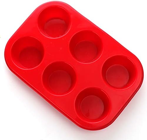 Silicone Muffin Pan, European LFGB Silicone Cupcake Baking Pan, 6 Cup Muffin, Non-Stick Muffin Tray, Egg Muffin Pan, Food Grade Muffin Molds, BPA Free Muffin Tins Red