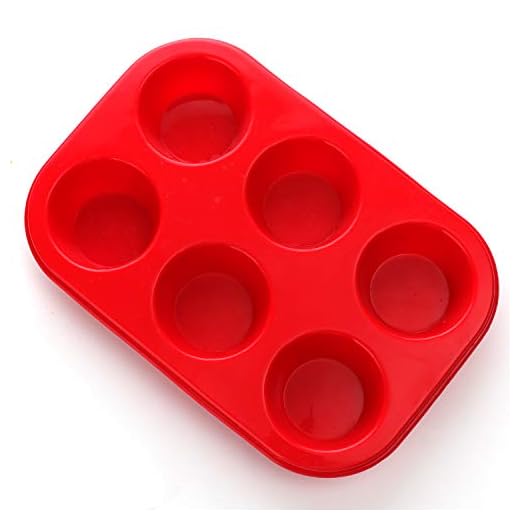 Silicone Muffin Pan, European LFGB Silicone Cupcake Baking Pan, 6 Cup Muffin, Non-Stick Muffin Tray, Egg Muffin Pan, Food Grade Muffin Molds, BPA Free Muffin Tins Red