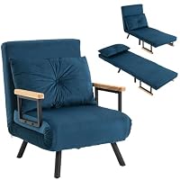 HOMCOM Fauteuil Convertible 1 Place Oreiller Siège Rembourré Bleu