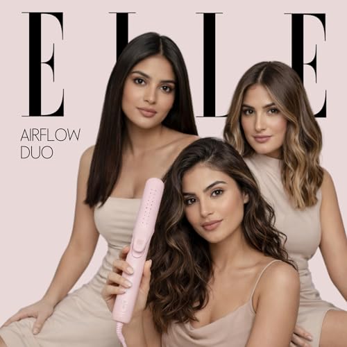 Image of ELLE 2-in-1 Ceramic Hair Straightener & Curler with Airflow Technology | Flat Iron for Straight, Curly & Wavy Styles | Anti-Frizz Fast Heating | All Hair Types