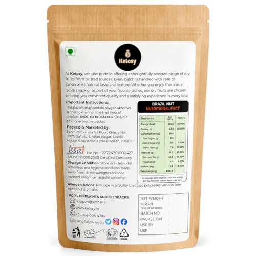 Image of Ketosy Premium Brazil Nuts - 250g | Supports Immunity | Thyroid Function Support Nutrients | Rich in Selenium |Unroasted Brazilian Nuts - Large Jumbo Size Nuts