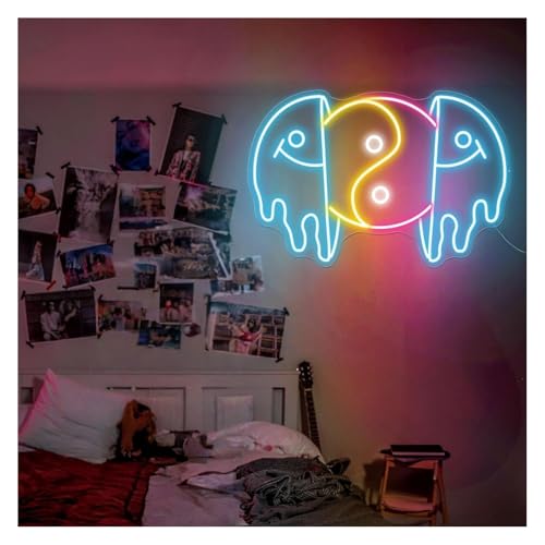 Enseigne lumineuse néon visage souriant design melting smiley pour mur