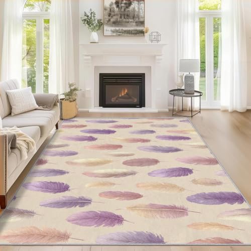 Tapis plume rose violette 80x150 cm lavable et antidérapant pour chambre